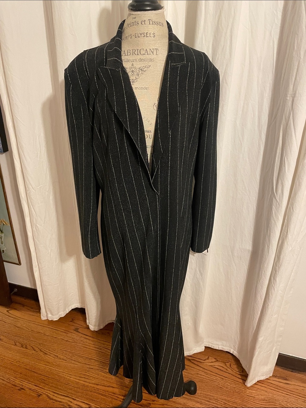 Norma Kamali Black Pinstripe Long Sleeve Maxi Dress Sz XL